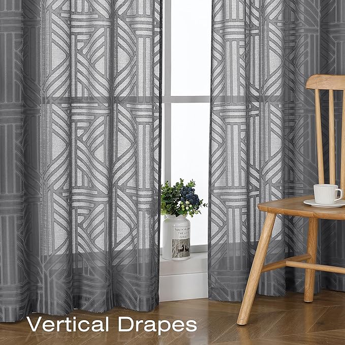 Simplebrand Semi Sheer Charcoal Grey Curtains 90 Inches Long 2 Panels, Light - Image 6