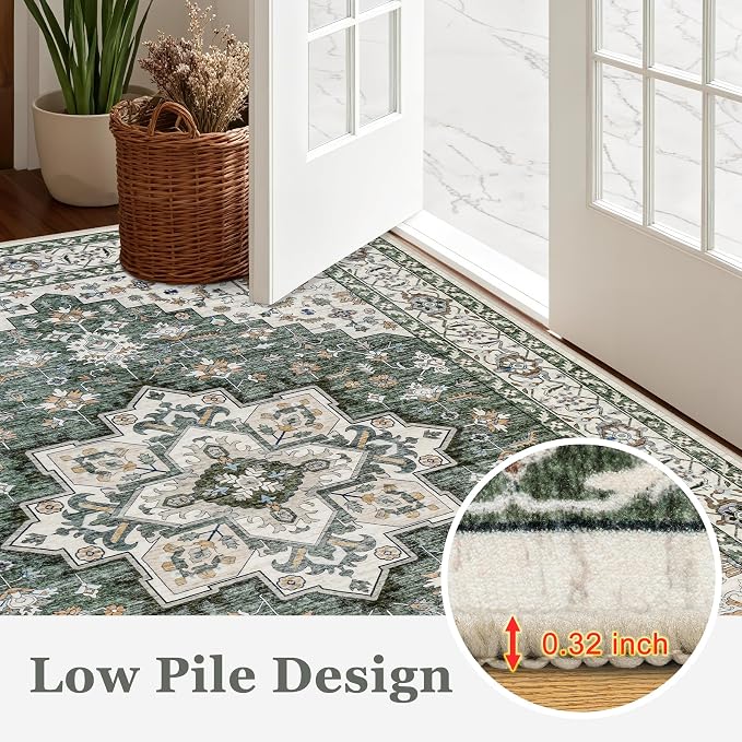 Area Rugs 10x14 Living Room Rug: Washable Rug Soft Vintage Boho Medallion - Image 9
