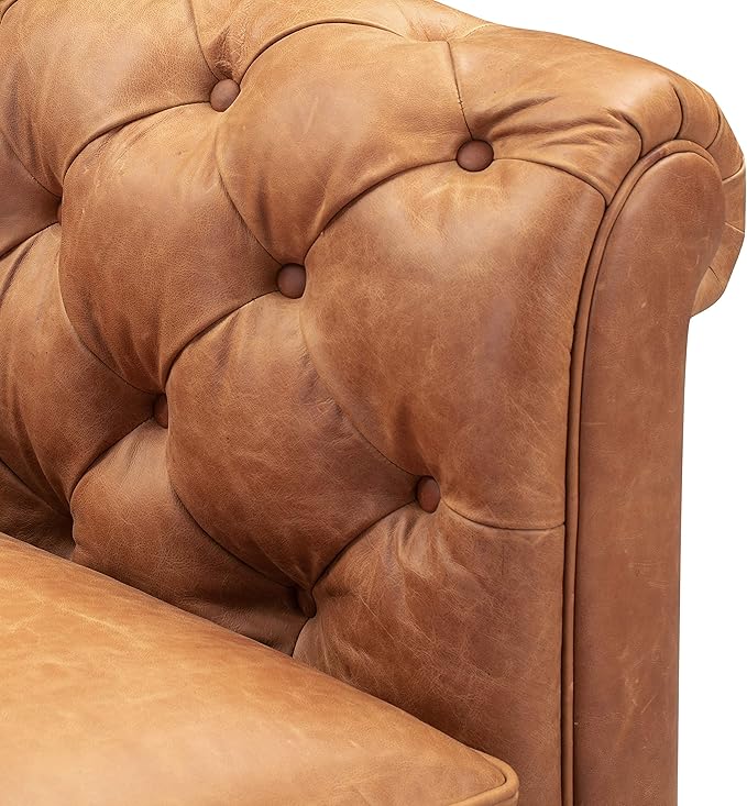 POLY & BARK Lyon Leather Lounge Chair – Cognac Tan Full-Grain Leather Upholstery – Modern Upholstered Accent Chair for Living Room or Bedroom – Indoor Lounge Seating with Lasting Comfort