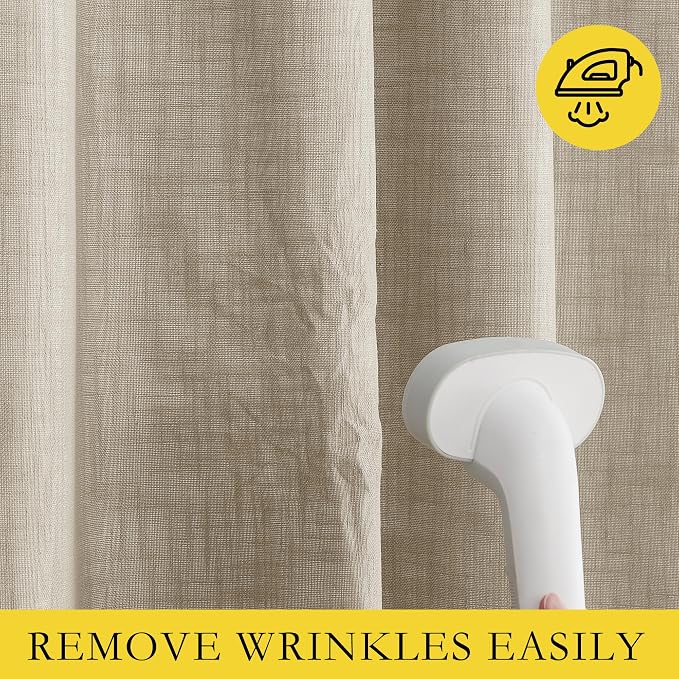 NICETOWN Taupe 100% Blackout Linen Curtains 120 inch Long Burg, Farmhouse Thick - Image 7
