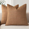 Foindtower Set of 2 Decorative Linen Check Throw Pillow Covers Neutral Farmhouse Vintage Cushion Covers Modern Boho Home Decor for Sofa Chair Couch Bedroom Living Room Outdoor,18×18 Inch,Brick