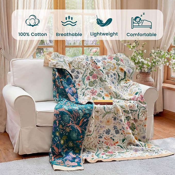 MSGKV The Boho Layer: 50"x60" Cotton Throw Blanket – Lightweight & Reversible - Image 2