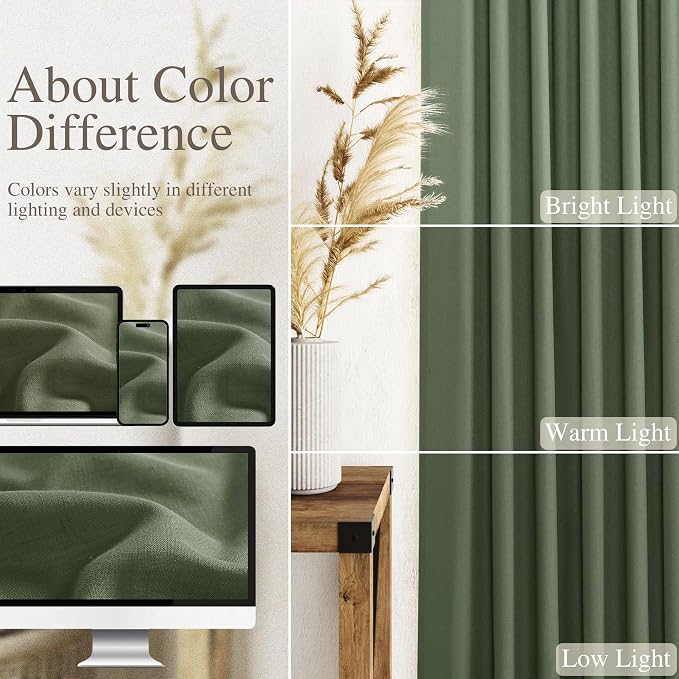 Extra Long Curtain 108 Inches Long 2 Panels Set Back Tab Olive Green Linen - Image 4