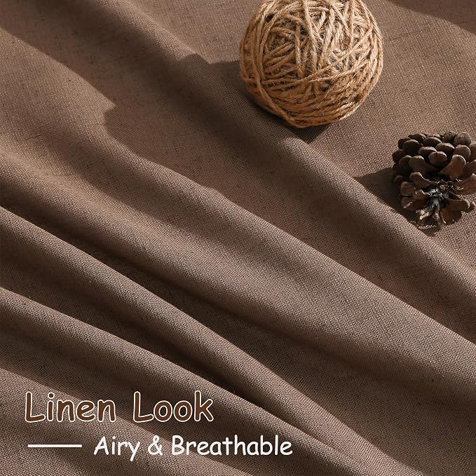 Nanspring Caramel Brown Linen Semi Sheer Curtains 72 Inches Long 2 Panels Set - Image 4