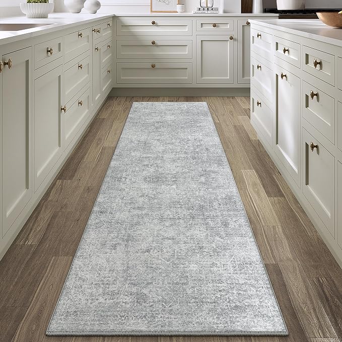 PureCozy 2x8 Runner Rug Washable Vintage Indoor Hallway Carpet Non Slip Grey - Image 4