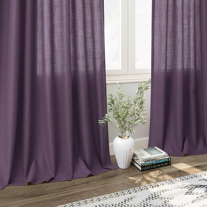 Plum Linen Curtains for Living Room 63 Inches Long 2 Panel Set Light Filtering - Image 6