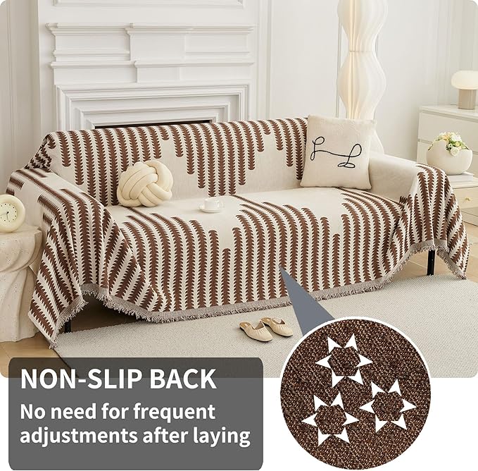 HAOMAIJIA Boho Sofa Covers Couch Covers for 3 Cushion Couch Sofa Pet Friendly Soft Thick Non Slip Couch Cover for Dogs Washable Sectional Couch Covers L Shape Furniture Protector (Brown, 91"x134")
