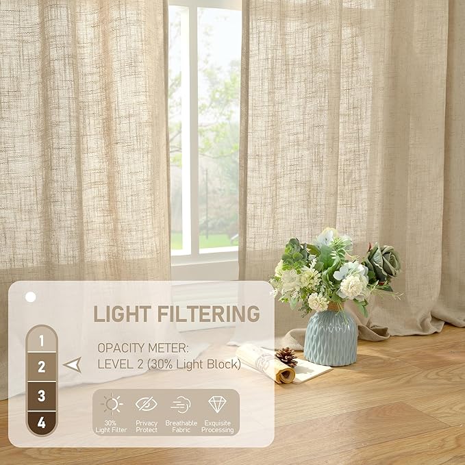 LAMIT 40 inch Small Window Linen Curtains 2 Panels, Semi Sheer Light Filtering - Image 4