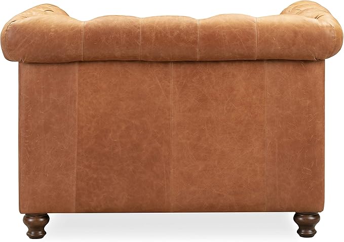 POLY & BARK Lyon Leather Lounge Chair – Cognac Tan Full-Grain Leather Upholstery – Modern Upholstered Accent Chair for Living Room or Bedroom – Indoor Lounge Seating with Lasting Comfort