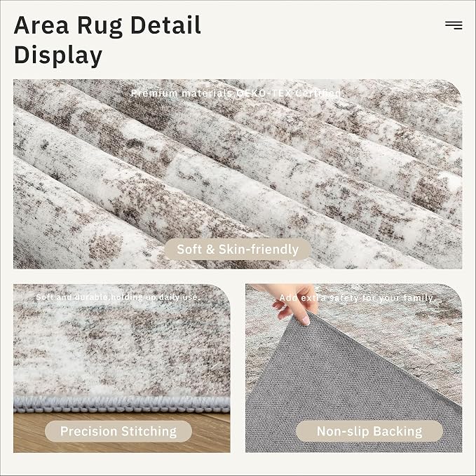 Abstract Rug 8x10 Large Living Room Rugs Neutral Modern Washable Area Rugs - Image 6
