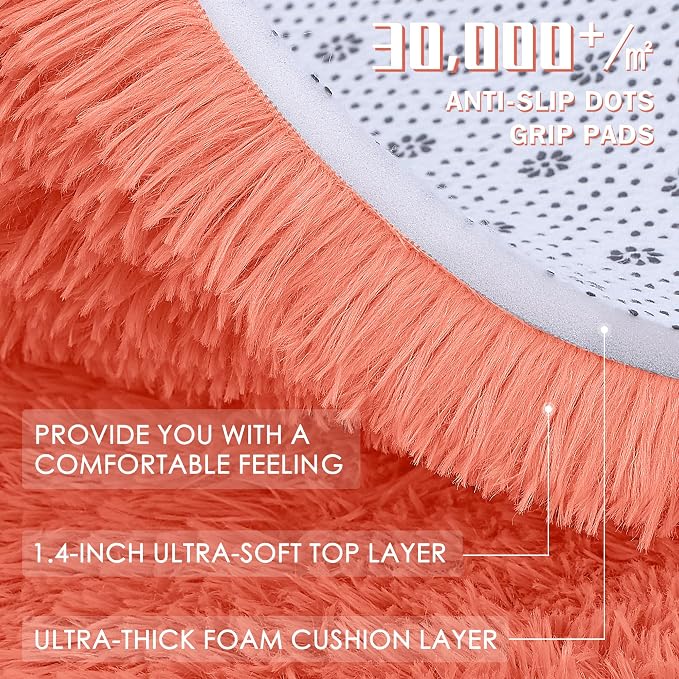 OLANLY Coral Red Round Rugs for Bedroom - Image 5
