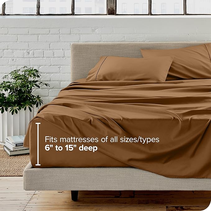 Bare Home California King Sheet Set - 1800 Ultra-Soft Microfiber Cal King Bed Sheets - Double Brushed - Deep Pockets - Easy Fit - 4 Piece Set - Bed Sheets (California King, Caramel)