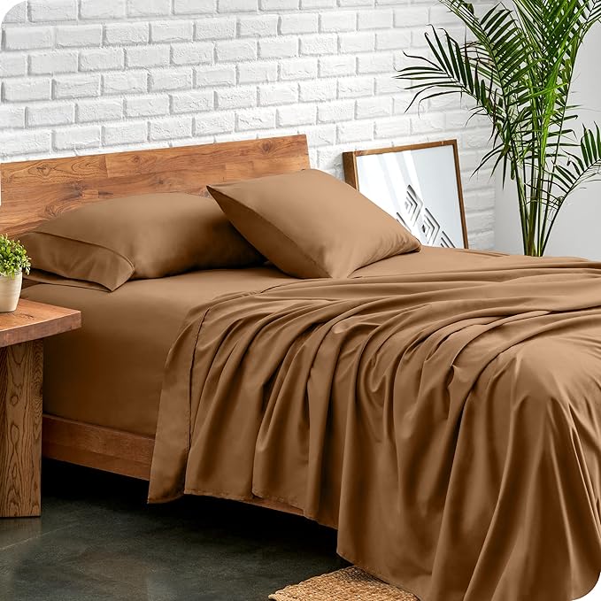 Bare Home King Sheet Set - Luxury 1800 Ultra-Soft Microfiber King Bed Sheets - Double Brushed - Deep Pockets - Easy Fit - 4 Piece Set - Bedding Sheets & Pillowcases (King, Caramel)
