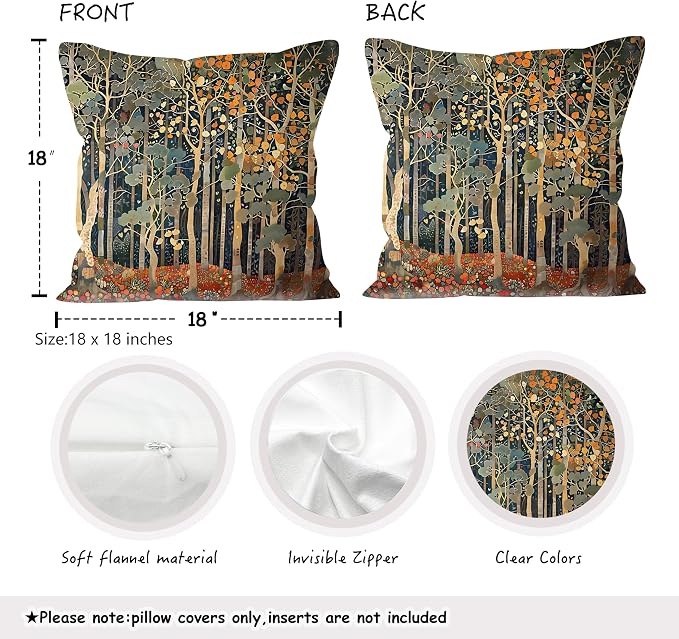 Rustic William Morris Inspired Autumn Forest Decor Throw Pillow Covers 18x18 - Image 2