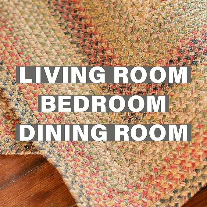 Homespice Kingston Jute Braided Rugs for Bedroom 4x6' – Ideal as Multicolor Country Rugs for Living Room and Bedroom