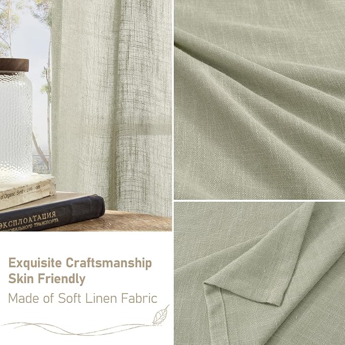 LAMIT Short Linen Curtains 40 Inch Length, Sage Grey Small Window Semi Sheer - Image 7