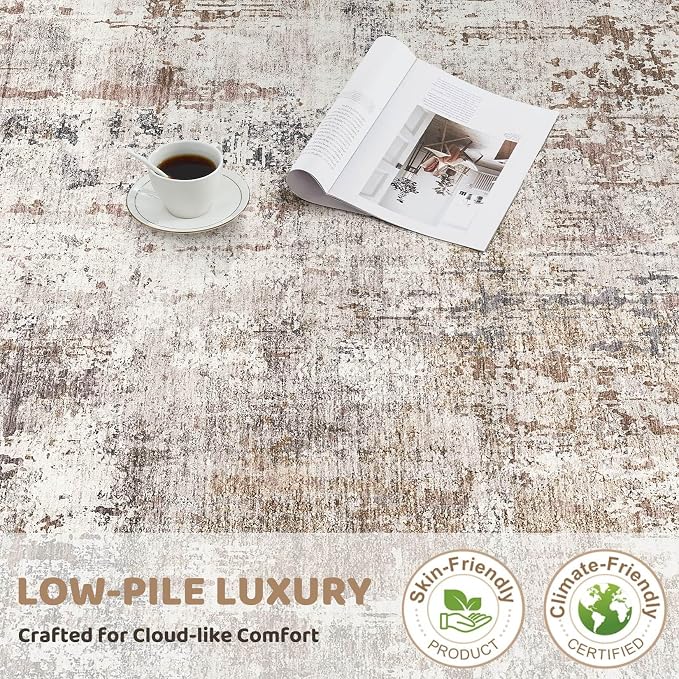 UERMEI Square Area Rugs : Washable 6x6 Neutral Modern Abstract Carpet - Image 7