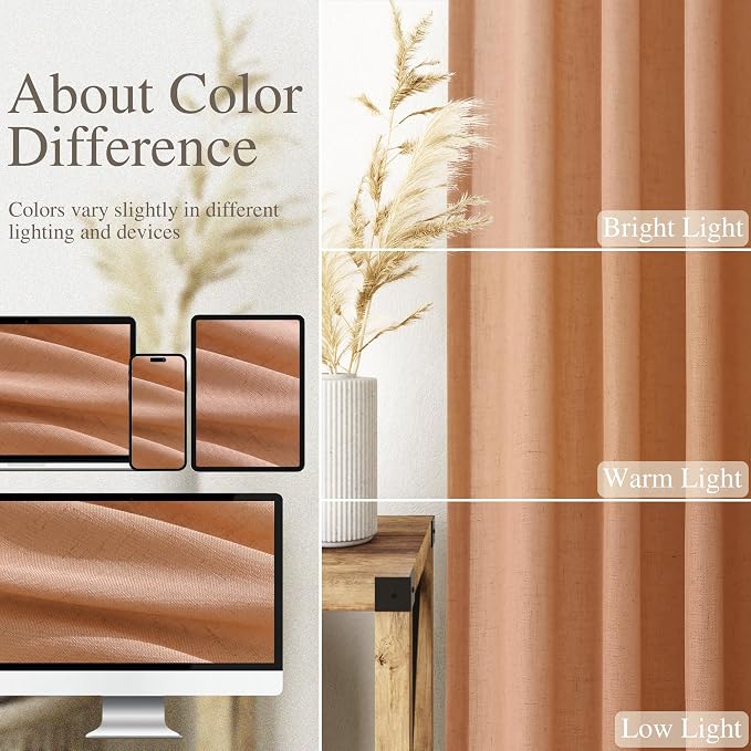 Peach Quartz Linen Curtains 102 Inch Length 2 Panels Back Tab Rod Pocket Semi - Image 3