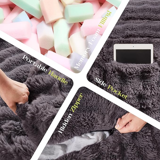 Hobestluk Bean Bag Chairs 5ft Beanbag Chair with Filler Adult Bean Bags with Fluffy & Machine Washable Cover, Giant Bean Bag Chairs for Adults (Dark Grey, 5FT-50" x 50" x 24")