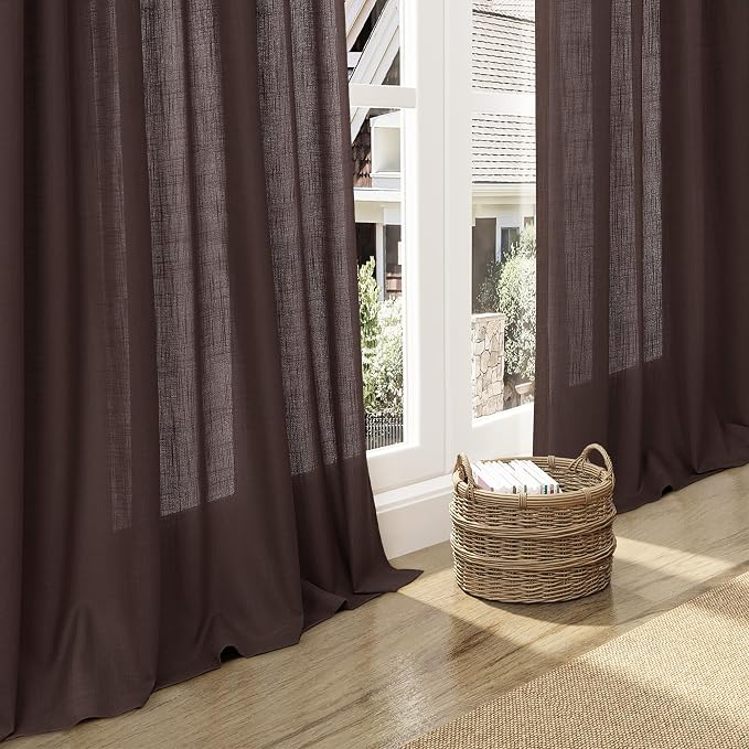 Nanspring Coffee Linen Blend Drapes 84 Inch Length 2 Panels Set Back Tab Rod - Image 5