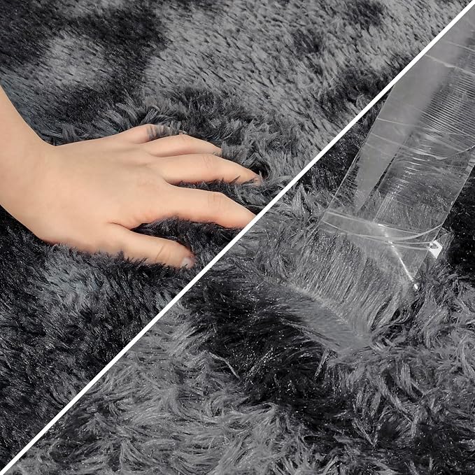 Black Grey Tie-Dyed Rug for Living Room 5x8 Fluffy Area Rug Mat Bedside Throw - Image 6