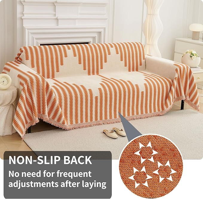HAOMAIJIA Boho Sofa Covers Couch Covers for 3 Cushion Couch Sofa Pet Friendly Soft Thick Non Slip Couch Cover for Dogs Washable Sectional Couch Covers L Shape Furniture Protector (Orange, 71"x118")