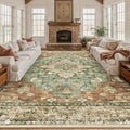 Area Rugs 10'x14' Washable Non-Slip, Floral Vintage Distress Print Pattern by RELEANY