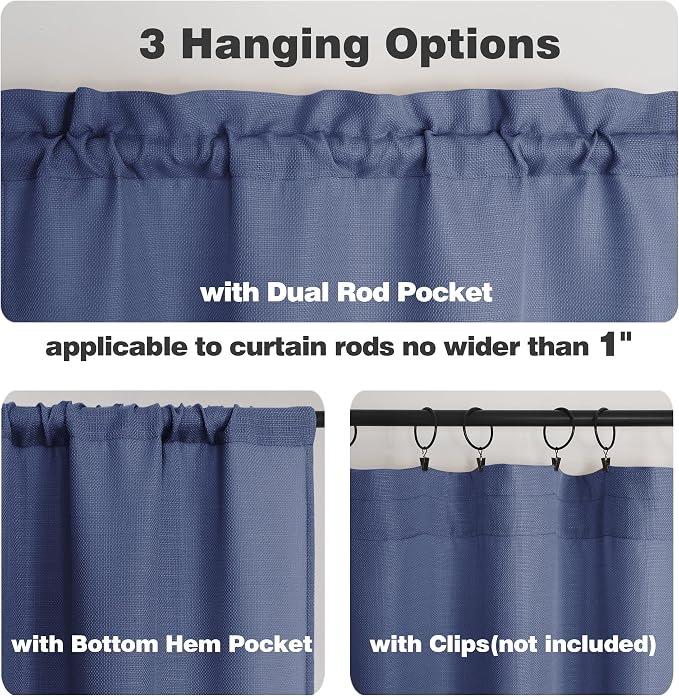 Chyhomenyc Blue Valance for Windows, Light Filtering Faux Linen Textured Small - Image 4
