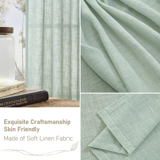 LAMIT Short Window Linen Curtains 36 Inch Length 2 Panels, Light Sage Light - Image 6