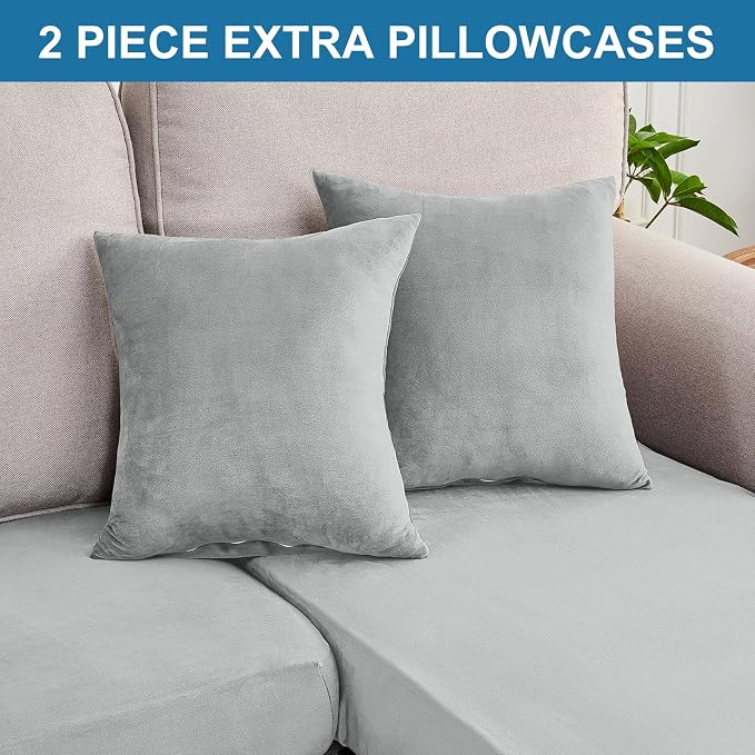 Couch Cover 8-Piece Elastic Velvet Couch Cushion Covers & Chaise Slipcovers - Image 8