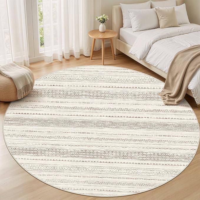 Nakagishi Round Rug Boho Area Rugs: 6x6 Washable Large Circle Neutral Soft - Image 5