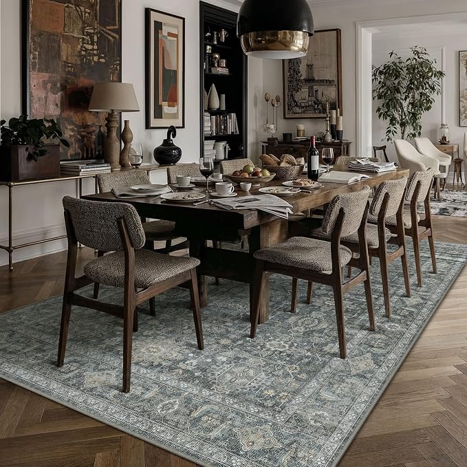 6x9 Washable Area Rug for Living Room Bedroom Vintage Black Grey Carpet Soft - Image 3