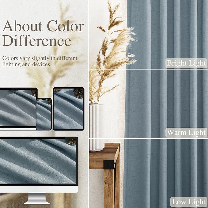 Nanspring Light Blue Linen Curtains 80 Inches Long 2 Panels Set - Image 3