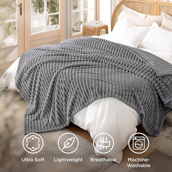 Bedsure GentleSoft Frost Gray Fleece Blanket - Image 5