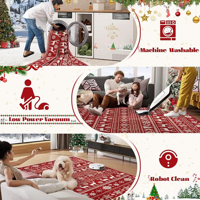 Christmas Rug 6x9 Washable Rugs, Boho Christmas Tree Snowflake Rug Non-Slip - Image 4