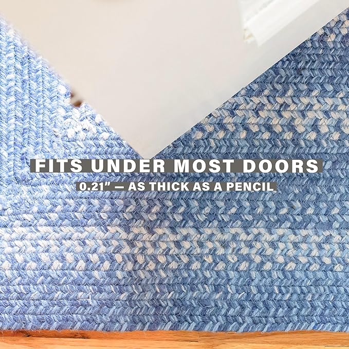 Homespice 27x45” Blue Oval Braided Rug. Denim Blue and White Jute Oval Rug. Uses- Entryway, Kitchen Rugs, Bathroom Rugs. Reversible, Rustic, Country, Primitive, Farmhouse Decor Rug