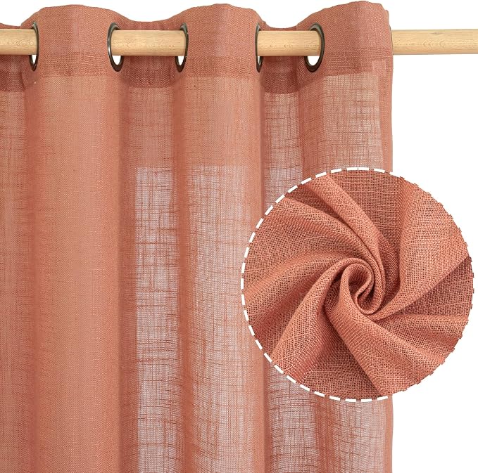 LAMIT Terracotta Linen Semi Sheer Curtains 45 Inch Length, Light Filtering - Image 2