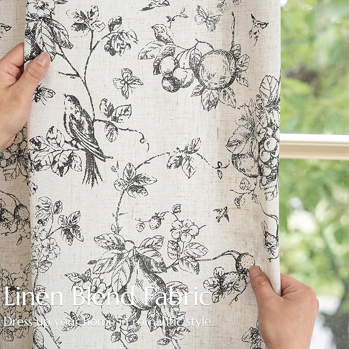 jinchan Linen Floral Curtains for Living Room 84 Inch Length Black Printed - Image 6