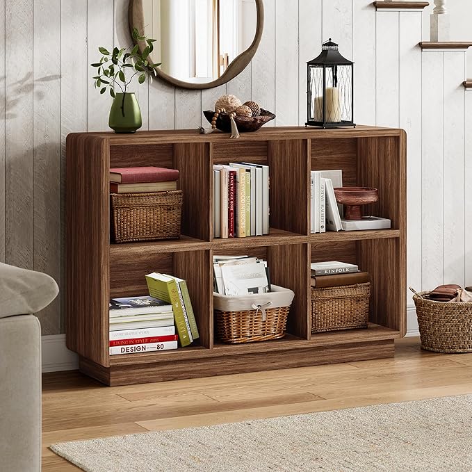 ChooChoo 6 Cube Storage Organizer, Wooden Bookcase with Storage, Cube Storage Bookshelf for Bedroom and Home Office, Brown Walnut