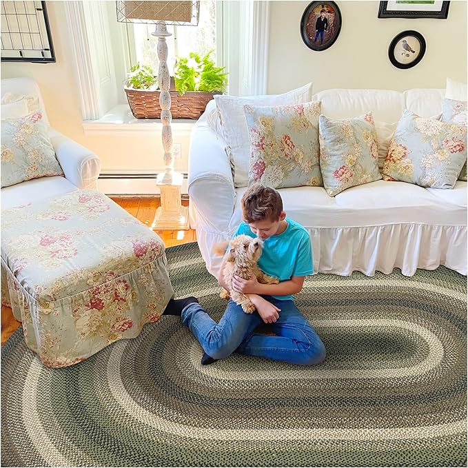 Homespice Pinecone Jute Braided Oval Area Rugs 8x10' – Country Style Dining Room Rugs for Under Table