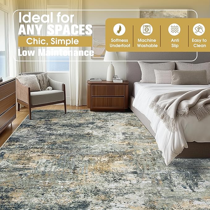9x12 Area Rugs for Living Room Rug Washable: Abstract Large Rug for Dining Room - Image 9