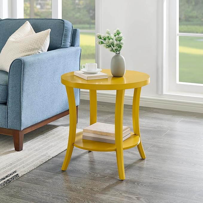 Roundhill Furniture Perth Contemporary Round End Table with Shelf