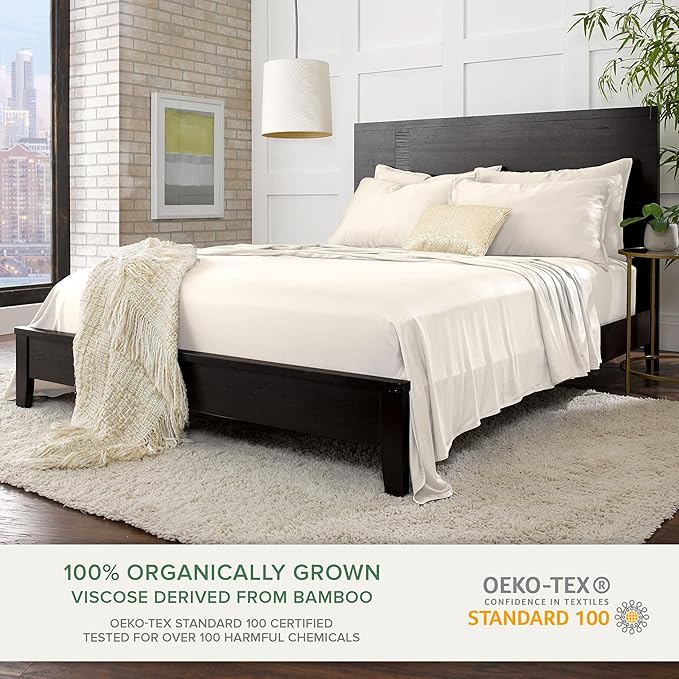 Twin Sheets by Pure Bamboo, Genuine 100% Organic Viscose Derived from Bamboo Bed Sheet Set, Luxuriously Soft & Cooling, Double Stitching, Lifetime Quality Promise (Twin, Ivory)