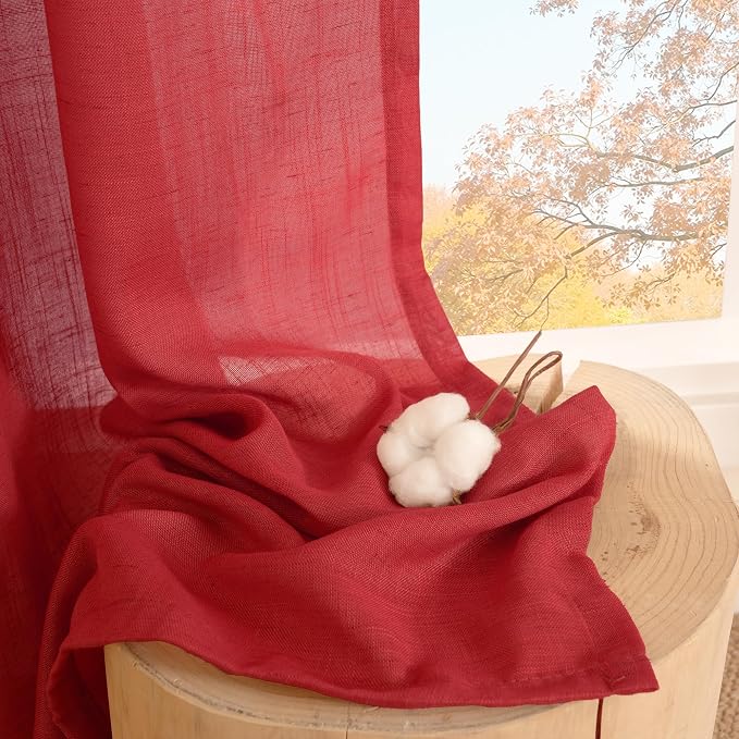 BGment Red Linen Curtains 63 Inches Long - Image 7