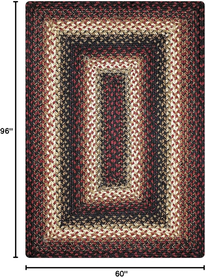 Homespice Prescott Jute Braided Area Rug 5x8' - Country Style Dining Room Rugs for Under Table for Primitive Decor
