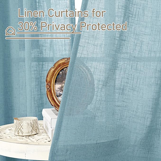 LAMIT Semi Sheer Window Linen Curtains 54 Inch, Light Filtering Panels Back Tab - Image 5