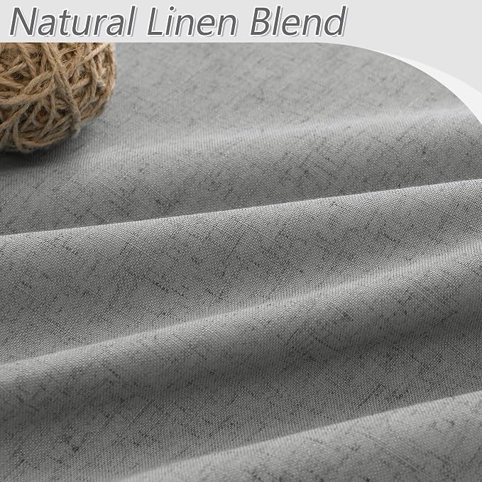Guken Dark Grey 100% Blackout Linen Curtains 63 Inch Length 2 Panels Set - Image 3