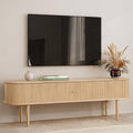 WERMO 71’’ TV Stand with Storage and Shelves for 65-75 inch TV. Wood Entertainment Center with Doors for Living Room and Bedroom, Mid Century Modern Console Table, Television Stand (Oak)