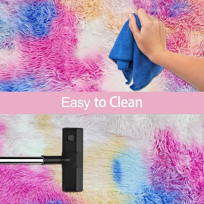 Small Fluffy Colorful Rug for Bedroom Girls 2x3 Mini Kawaii Rainbow Tie Dye - Image 7