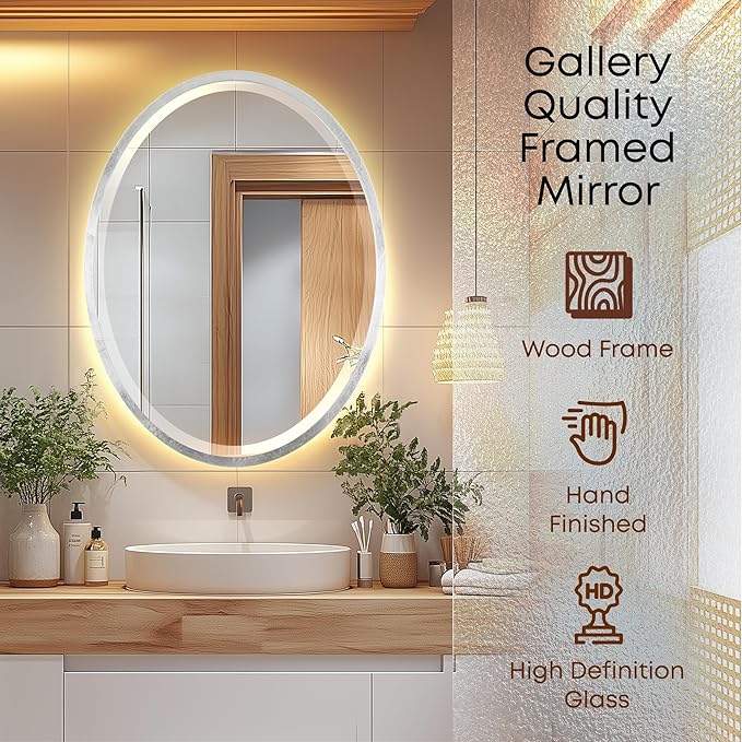 OVALCREST - Oval Wooden Beveled Wall Mirror for Home Decor, Bathroom, Vanity, Bedroom, Living Room, Hallway - London Style (Silver Leaf with Brown Antique) 31.1 x 41.1